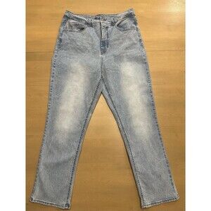 Frye HR Straight Leg Jeans Womens 10/30 Light Wash Stretch Denim Leather Patch